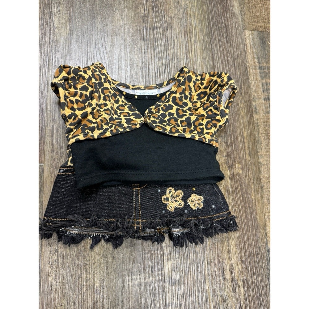 Build A Bear Leopard 2Fer Set Skirt Shirt Black Jeans RETIRED See Picture